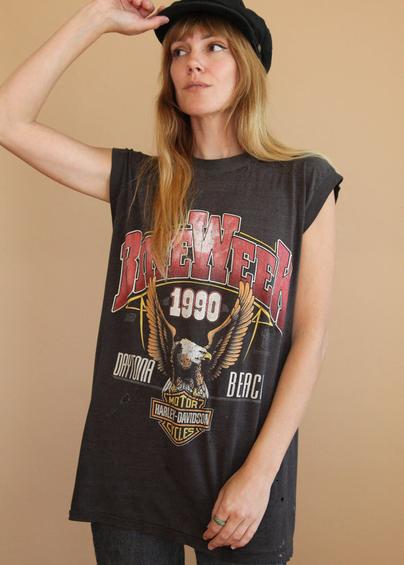 Vintage 1990 Paper Thin Trashed Harley Bike Week Tank