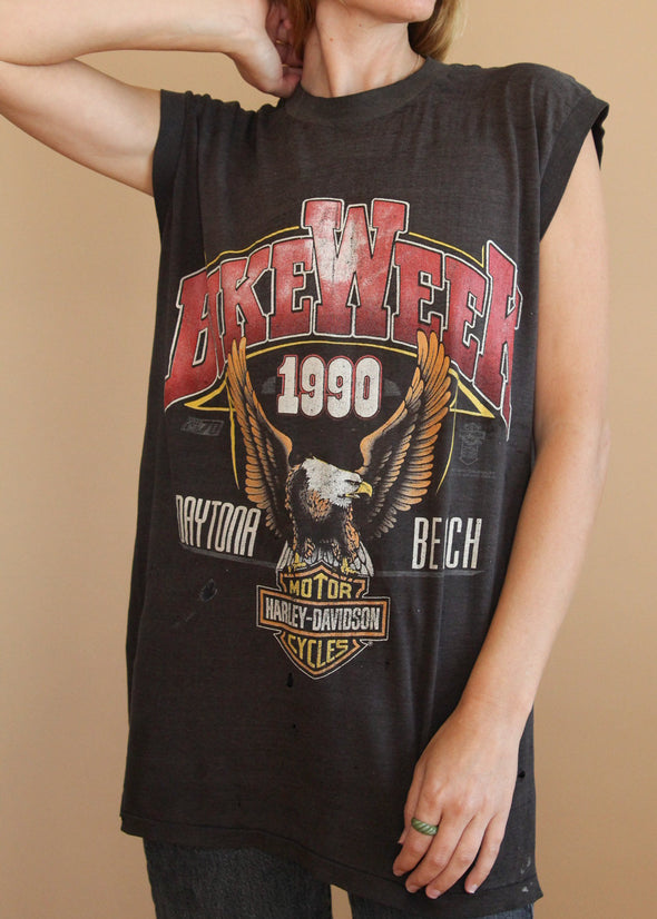 Vintage 1990 Paper Thin Trashed Harley Bike Week Tank