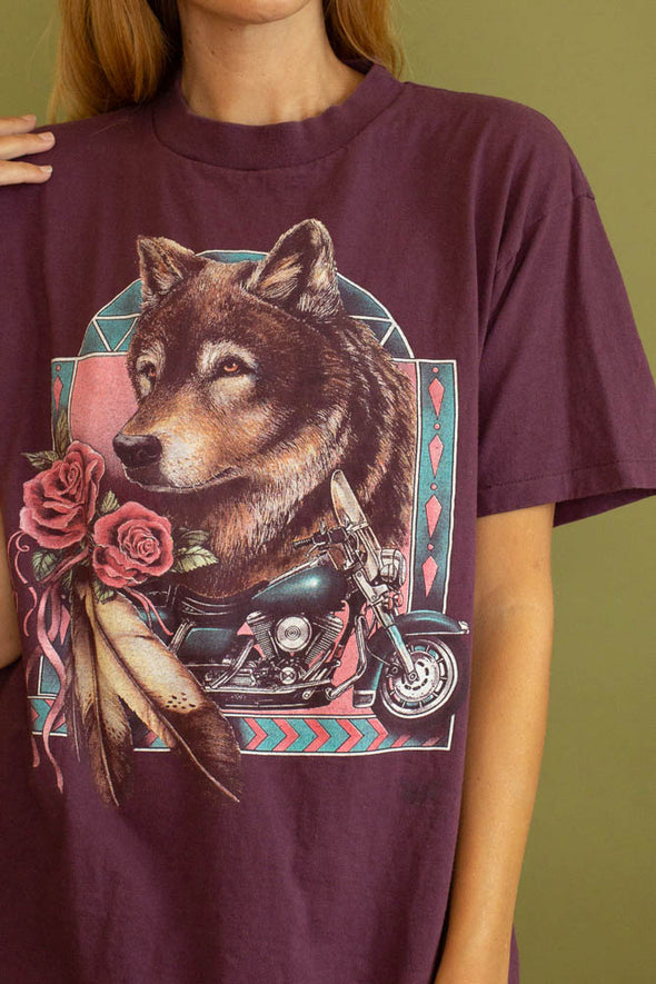 Vintage 90s 3D Emblem Wolf Biker tee