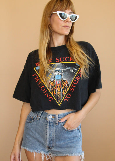 Vintage Y2K Work Sucks Sturgis Cropped Tee