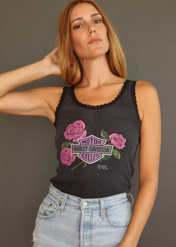 Vintage 1991 Harley 3D Emblem Lace Tank