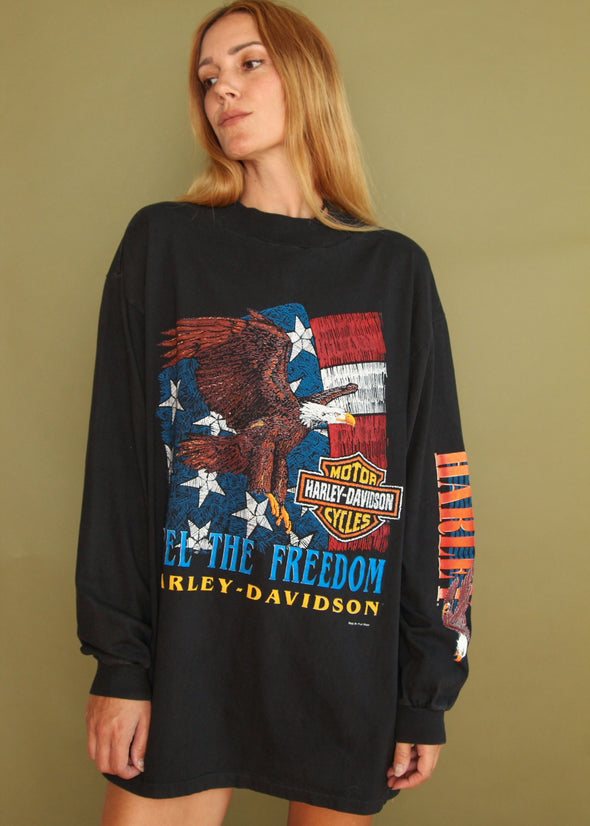Vintage 90s Feel the Freedom Harley Long Sleeve Tee