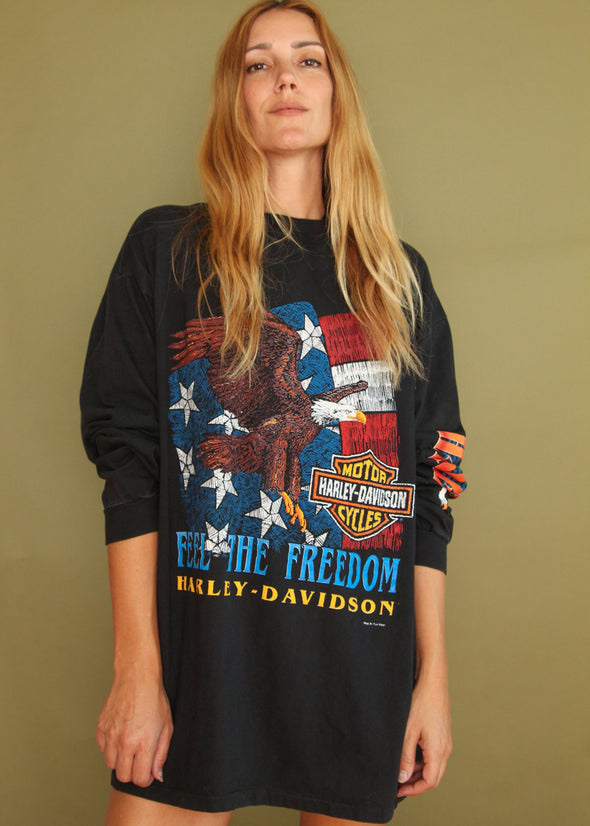Vintage 90s Feel the Freedom Harley Long Sleeve Tee