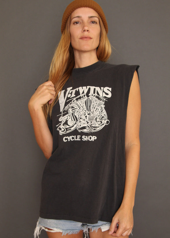 Vintage 80s/90s Faded and Distressed V Twin Harley Tank