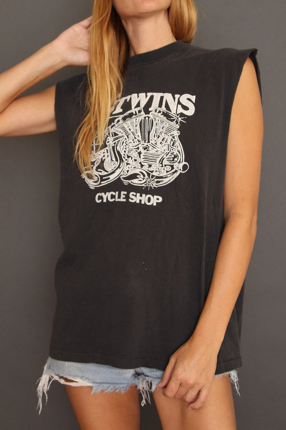 Vintage 80s/90s Faded and Distressed V Twin Harley Tank