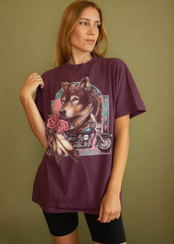 Vintage 90s 3D Emblem Wolf Biker tee