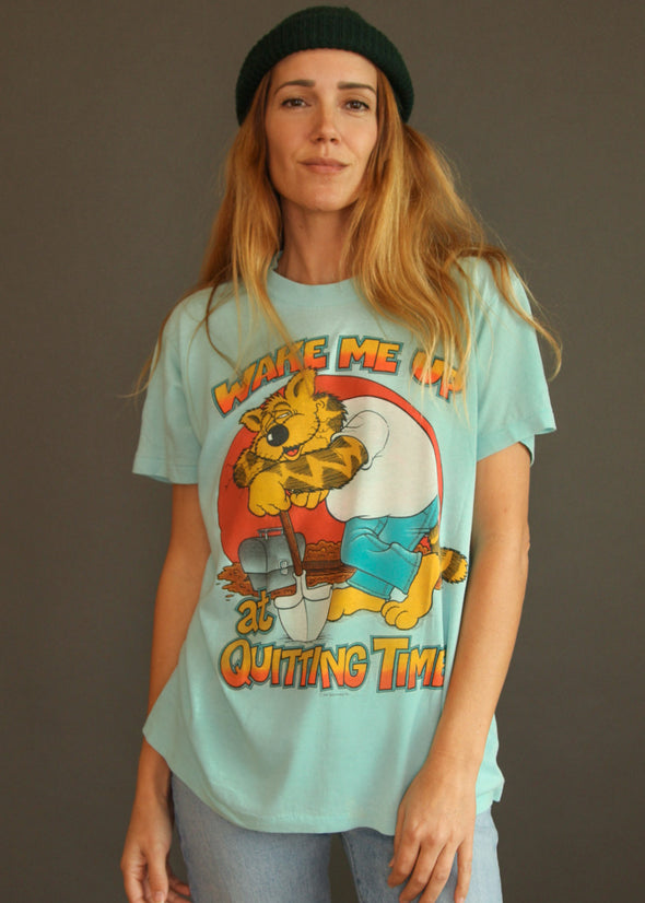 Vintage 1980s Wake me up at Quitting Time Tee