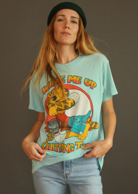 Vintage 1980s Wake me up at Quitting Time Tee
