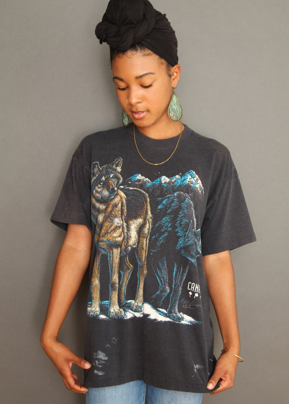 Vintage 90s Grungy Wolf Canada Tee