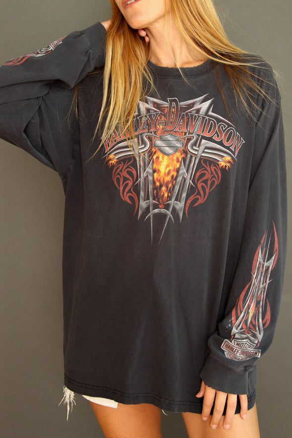 Y2K Harley Long Sleeve Flame Tee