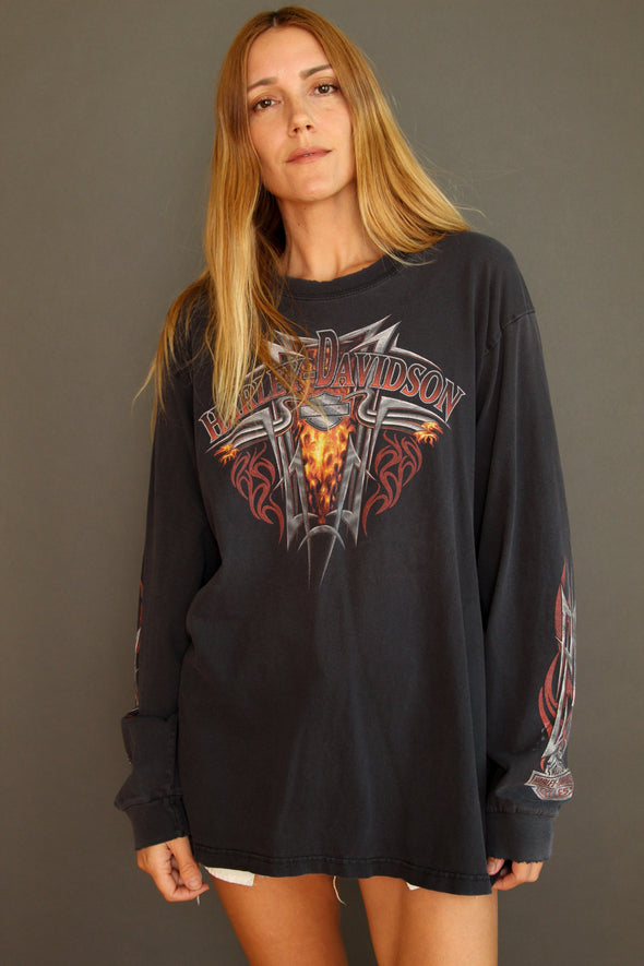 Y2K Harley Long Sleeve Flame Tee